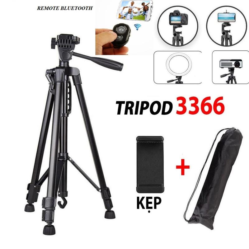  Chân Giá Đỡ Điện Thoại Gậy chụp hình 3 chân tripod 3366 cao 1m40 có tay cầm tặng đầu kẹp điện thoại Remote và túi đeo   mẫu mới gậy màu đen  Selfie  Titan Phụ Kiện Phone 