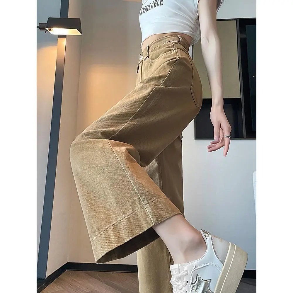 Quần Jean Ống Rộng, Màu Kaki, Dành Cho Nữ, Hàng Mới Về Mùa Thu 2024, Cạp Cao, Cỡ Nhỏ Vừa Vặn, Dễ Phối Đồ, Dài Đến Mắt Cá Chân, Quần Ống Đứng Women Ong