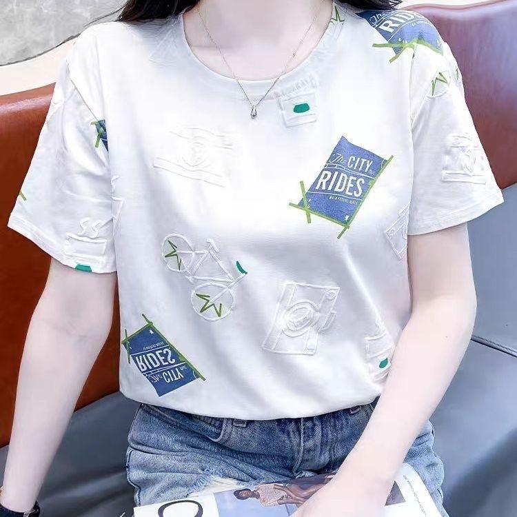 Áo Thun Nữ Mùa Hè, Chất Lượng Cao, Vai Thông Thường, ngắn Tay Áo, Ins Xu Hướng, Dáng Rộng Vừa Vặn, Bó Sát, Ngoại Cỡ, Màu Trắng, Áo Tay Lửng Xu Hướng 2025 Mới 3