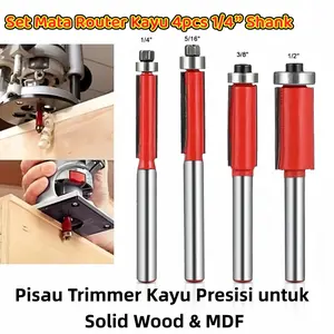 Mata Router Kayu 4pcs 1/4 Inch Pisau Trimmer Kayu Presisi untuk Solid Wood & MDF Baja Berkualitas Tinggi Tajam Awet