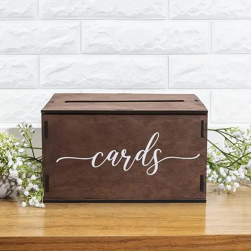 Wooden Card Box, 1 Count Modern Simple Desktop Card Storage Box, Desk Organizer for Home Office School, Gift for Wedding, Baby Shower, Dinner, Birthday Party