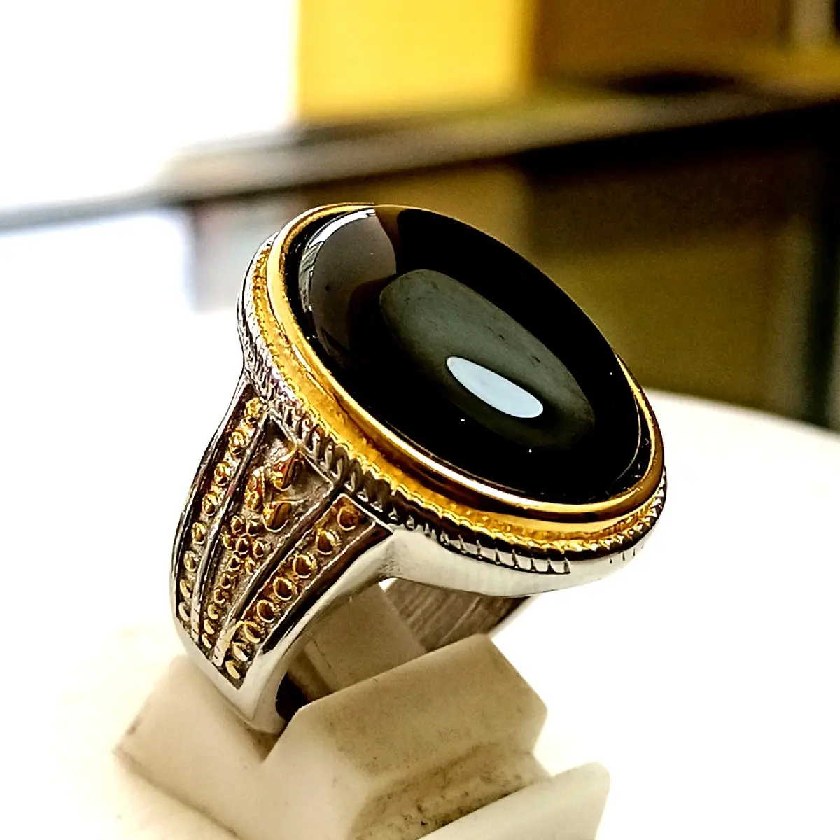 Cincin Kecubung tanduk hitam pekat Dimensi 22x16x6mm