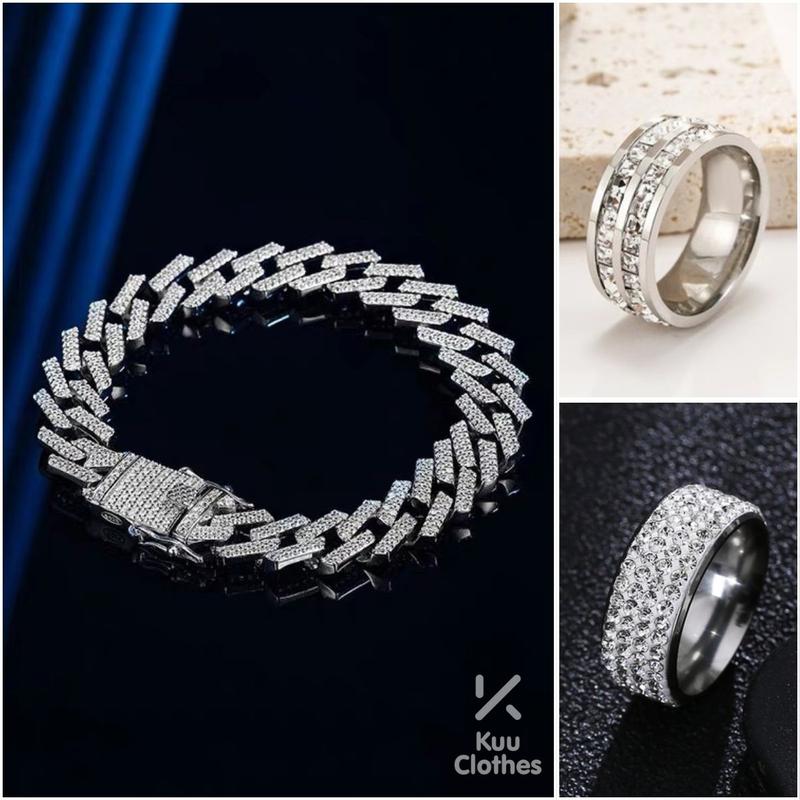   Mua Là Thích Không Thích Hoàn Tiền  Combo đính đá vòng Tay Cuban dạng chuỗi  Xavy Đá và nhẫn lấp lánh hạt đá Dring thời trang cá tính KuuClothes - Combo Xavy Đá + Nhẫn Dring 