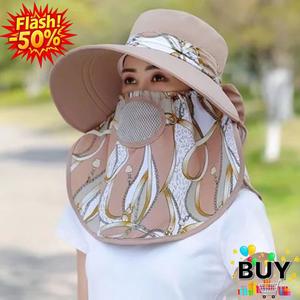 หมวกกันแดด หน้ากากที่ถอดออกได้ สำหรับผู้หญิง หมวกชาวประมงปีกกว้าง มีเชือกผูก ป้องกันรังสียูวี หมวกคลุมเต็ม มีโบว์หลังขนาดใหญ่ มีให้เลือก 6 สี ได้แก่ สีดำ สีชมพู สีม่วง และสีน้ำเงิน ผู้หญิง หมวก แดด