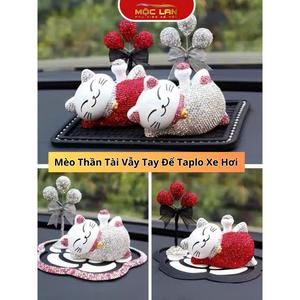 Decor - Sét mèo thần tài nằm thảm hoa cúc + lọ bóng đá - Trang trí taplo ô tô cực kì đáng yêu và may mắn cho xế yêu