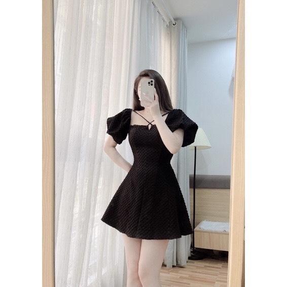 Đầm Xốp Tay Bồng Dây Cổ Yếm Tiểu Thư Nữ Dress 7