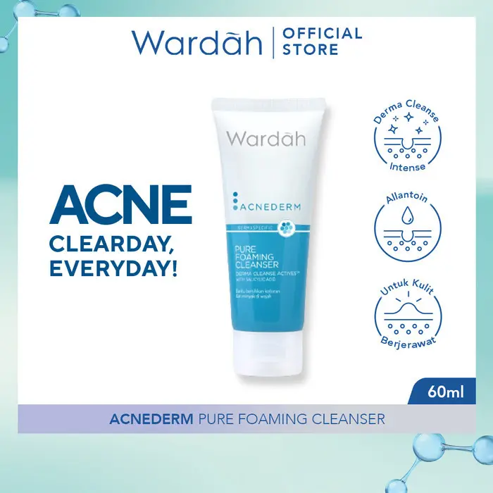 NEW! Wardah Acnederm Salicylic Acid Zinc Acne Clearing Low pH Foaming Cleanser 8