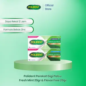 [Bundle Hemat] Polident Perekat Gigi Palsu Fresh Mint 20gr & Flavor Free 20gr