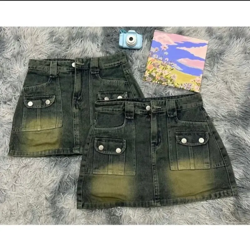 Chân váy jean nữ 2 túi hộp phong cách phủ dơ nữ women 1