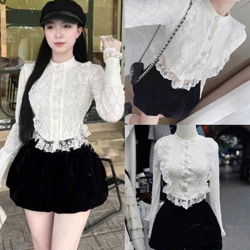 SET VÁY BÍ NHUNG 2 LỚP PHỐI ÁO LEN ĐÍNH NÚT VIỀN REN thông thường túi váy thường mặc vaydenim