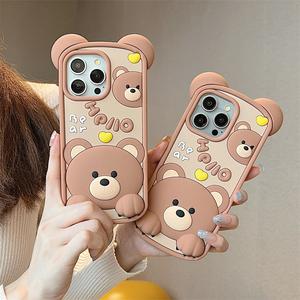 for iPhone Case Cute 3D Cartoon Case for iPhone 16 15 14 Pro Max Plus 11 13 12 Pro Max Case Aesthetics Drop Proof Silicone Bear