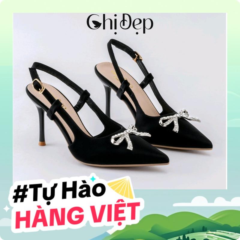  Chị Đẹp Store - Giày cao gót nữ Bít Mũi Gót Nhọn Chất Tuyết Nhung Đính Nơ Đá hậu khuy ẩn chun Đế TPU Gót Nhọn 8 phân - U81  Chân Bụ Đầy Tăng Size  Shoes 