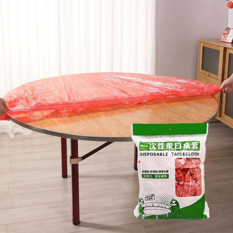 Product Introduction of 10pcs Universal 1.2/1.4/1.6/1.8M Disposable Drawstring Table Cover Waterproof Oil-proof Disposable Tablecloth Thickened Red Round Tablecloths Party Wedding Picnic 17