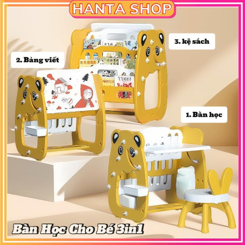 Bộ Bàn Học Đa Năng 3 Trong 1 - Bảng Vẽ, Giá Sách, Bàn Học Kèm Ghế Ngồi Cho Bé
