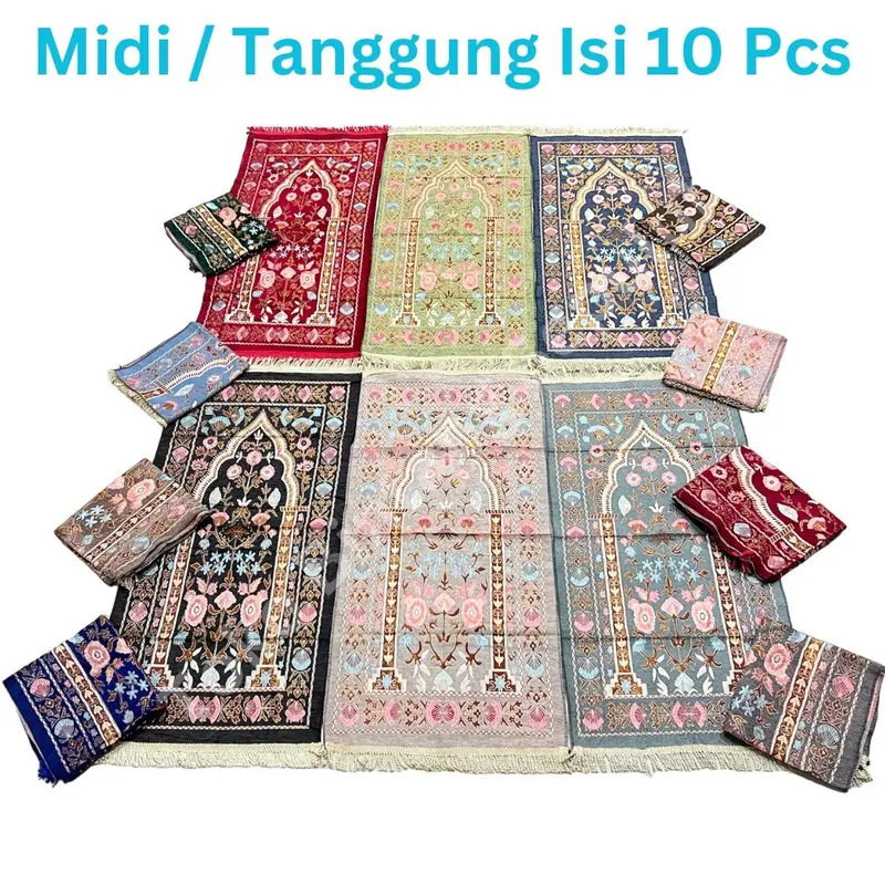Sajadah Turki Travel Rajut Isi 10 Biji XHX888 Ukuran 60 x 110 Cm Midi Rumbai Tambang Murah Motif Daun / Kipas / Bunga / Kabah Tampar Per 10 Biji Halus Grosir Sajadah Travelling Tanggung Turkiye Rumbai Tampar Muslim Nyaman Haji Tambang Tebal 7