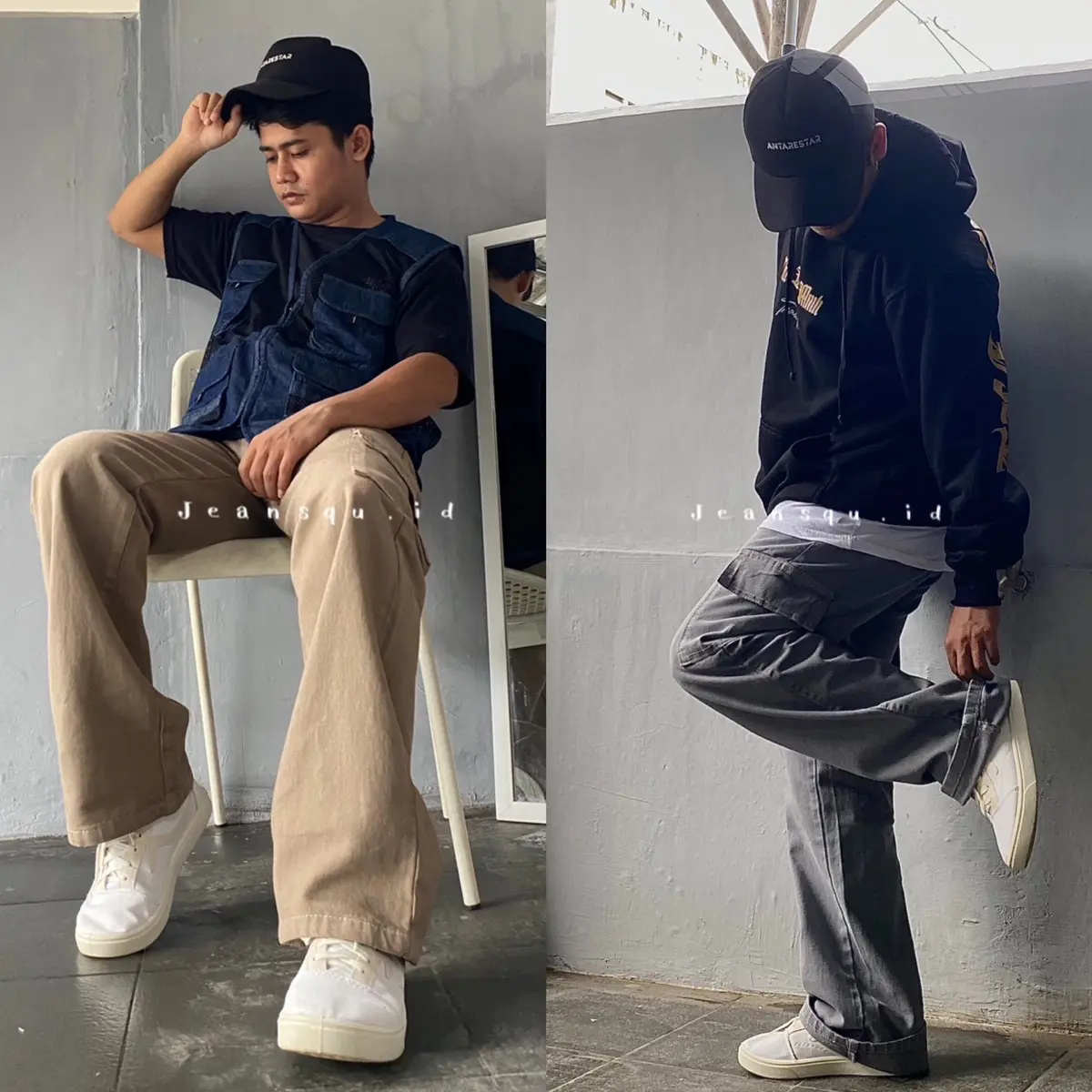 Celana Cargo Jeans UNISEX Pinggang Tinggi / Straight HW Panjang Nyaman Tidak Stretch Pria / Cowok