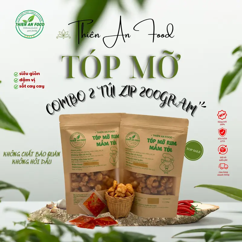 Thiên An Food - Tóp Mỡ Rim Mắm Tỏi [Snack, Thức Ăn] Ăn Vặt, Ăn kèm với bánh tráng Cay Da Heo     sấy  khô  giòn 7
