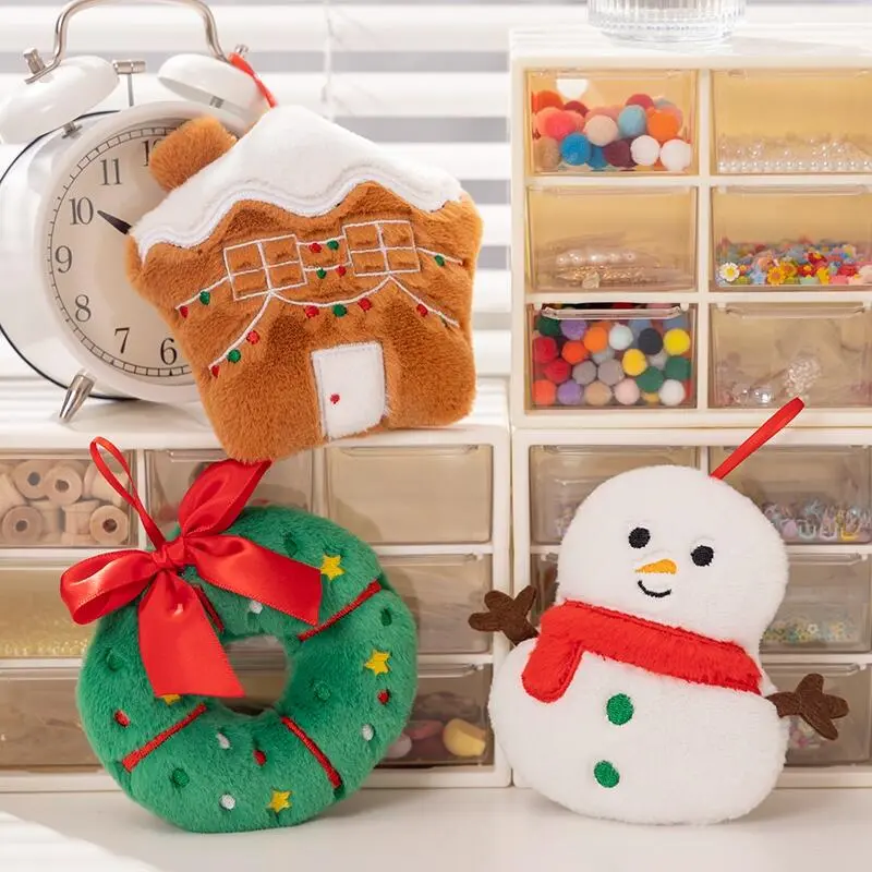 New Lovely Mini Plush Pendants Cartoon Snowman House Garland Sock Hat Pendant Pretty Decor For Christmas Tree Light Cotton Ornaments Decoration