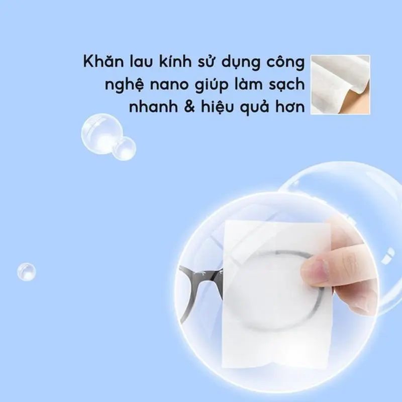 [Mẫu Mới] Hộp 100 Khăn lau kính nano chống bám hơi nước, Giấy lau kính mắt,máy ảnh chống sương mù mồ hôi tiện lợi Cao Su Giày khan lau 3
