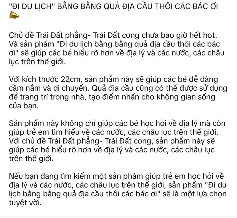 Product Introduction of Mô Hình Địa Cầu Hàng Chính Đế Nhựa Phi 22cm xoay tròn 360 0