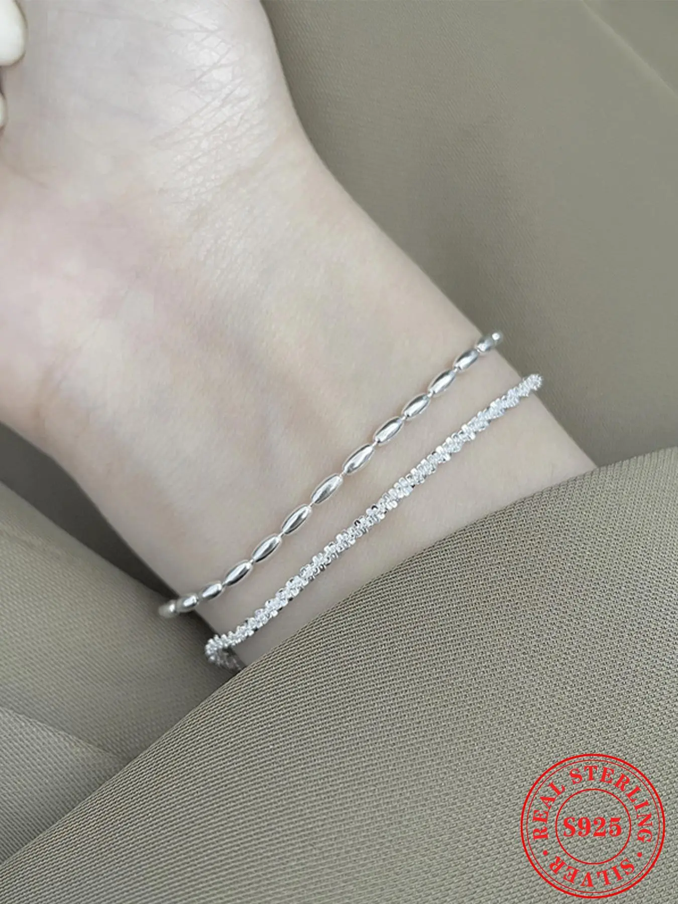 925 Sterling Silver Simple Style Layered Bracelet, Fashionable Link Bracelet for Women & Men, Trendy All-match & Exquisite Jewelry for Birthday Gift