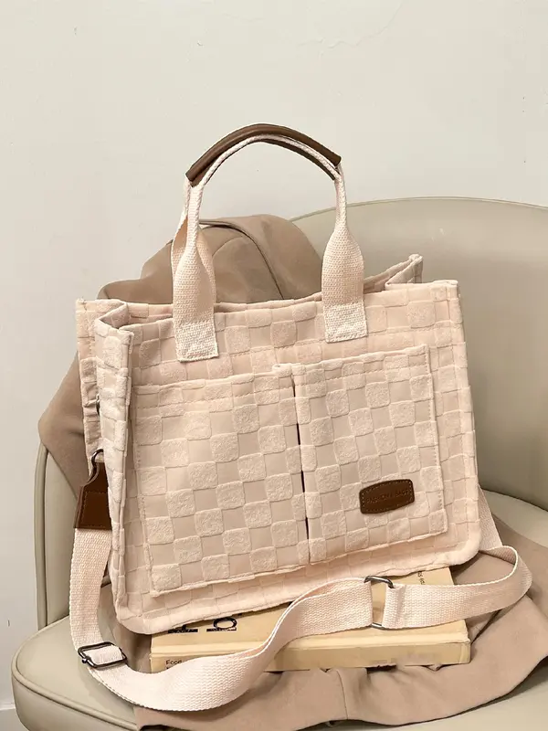 Women's Solid Color Tote Bag, 2025 New Style Fashionable Large Capacity Shoulder Bag for Daily Used, Casual Trendy Versatile High-quality Daily Commuting Bag 6