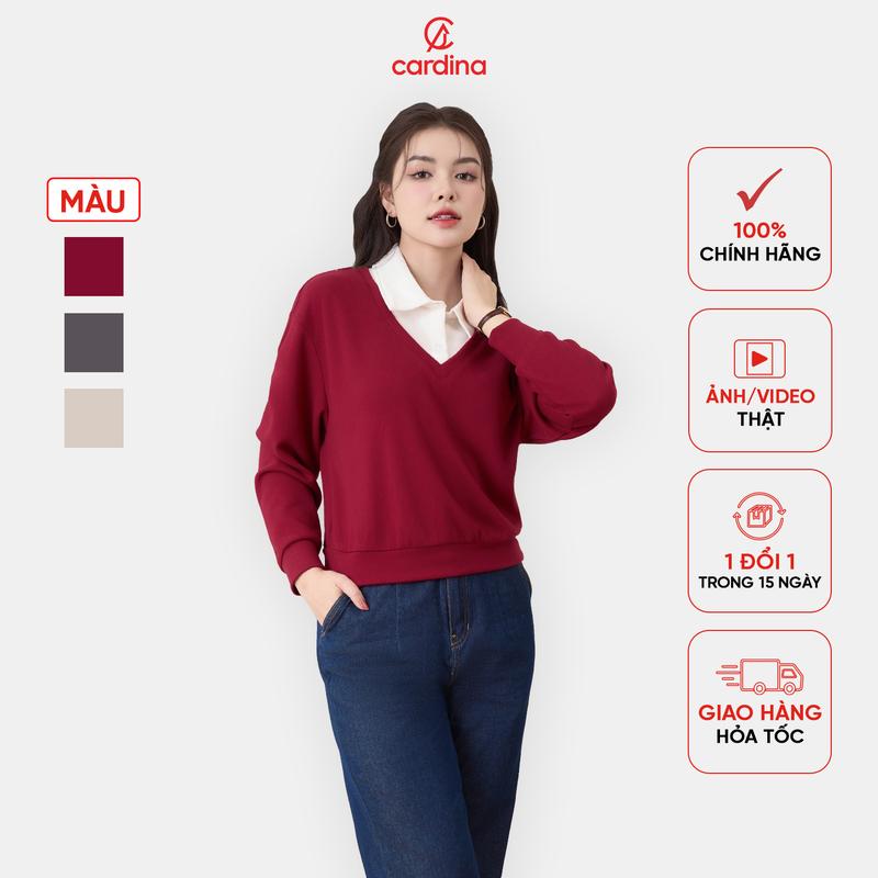 Áo nữ CARDINA chất liệu nỉ lông cừu phối cổ sơ mi thiết kế đơn giản tinh tế phong cách nhã nhặn lịch sự Y25 4ANF02