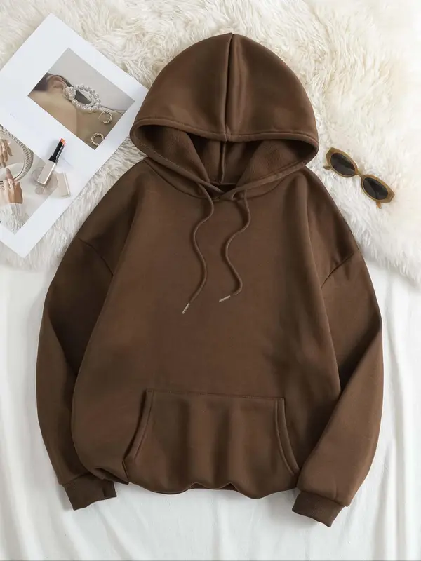 Women's Christmas Gingerbread Man & Letter Print Drop Shoulder Drawstring Hoodie, Fashion Casual Pocket Long Sleeve Hooded Sweatshirt for Daily Holiday Outdoor Wear, Women Clothing for Fall & Winter 1