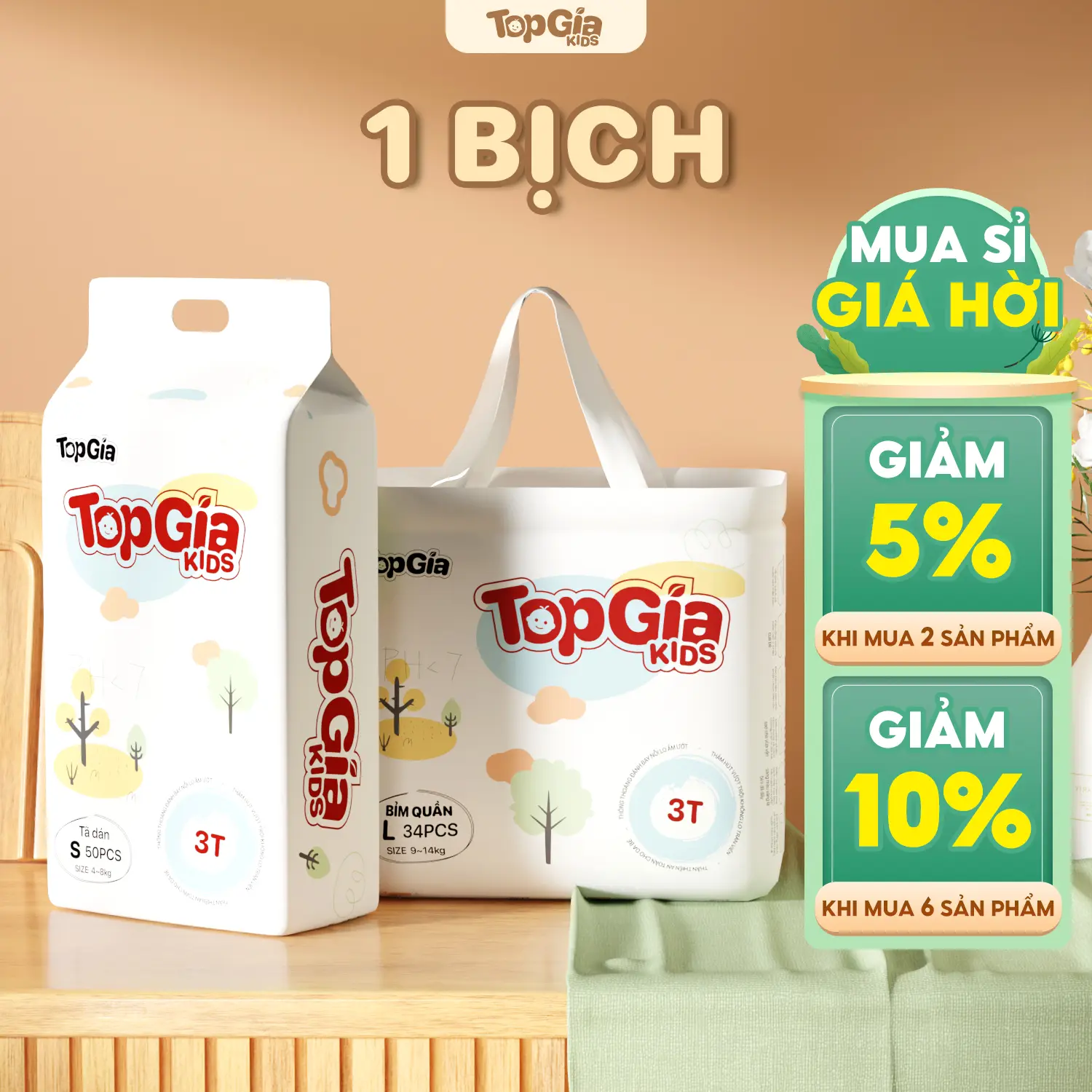 (1 BỊCH KHÔNG QUÀ) (MUA NHIỀU GIÁ TỐT) Tã/Bỉm TopGiaKids pH < 7 ngừa hăm, đai chun đệm mây mềm mại co dãn 4 chiều, thấm hút bề mặt khô thoáng size S đến XXXL cho bé từ 4-20kg (bỉm)