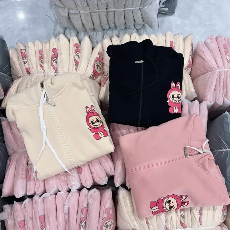 Áo khoác nỉ in hình labubu có nón khoá kéo an534 unisex nam nữ 1