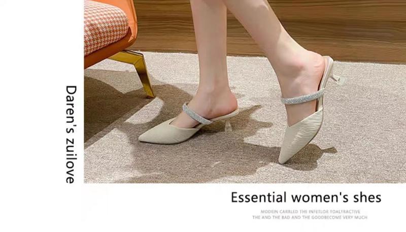 Product Introduction of Dép Bít Mũi Cho Nữ, Bộ Sưu Tập Xuân / Hè Mới 2024, Dây Đeo Đính Đá Giày Cao gót, Gót Nhọn, Thích Hợp Với Váy, Dép Tinh Tế Giày Nữ 3