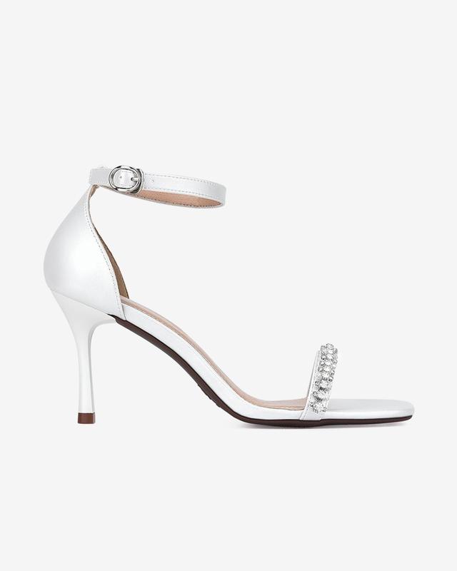Giày Sandal Cao Gót Nữ Đông Hải Quai Ngang Phối Đá Mũi Vuông Gót Nhọn 8cm - S81Q3