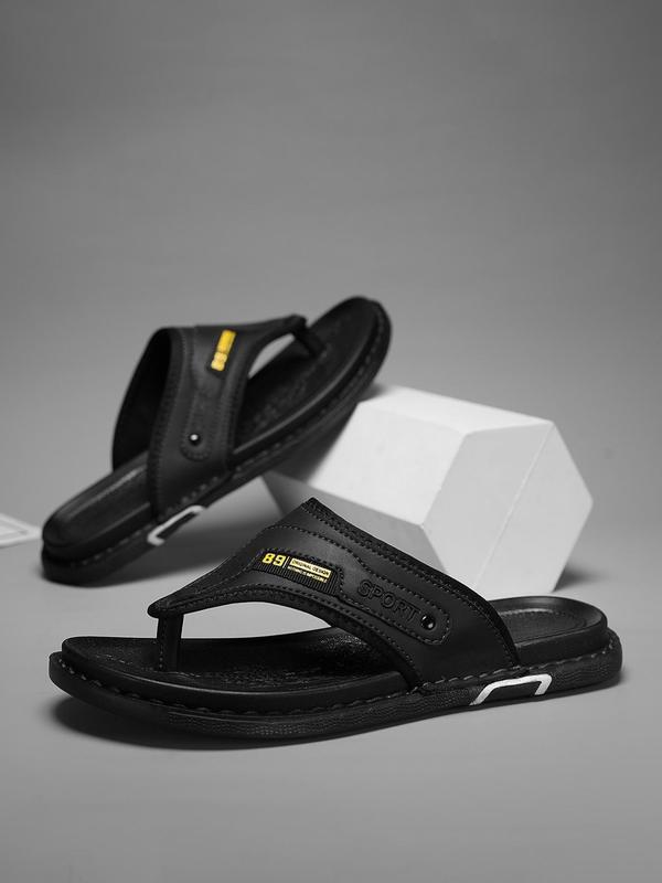 Men's Casual PU Leather Slide Sandals, Non-slip Beach Shoes, Fashionable Barefoot Shoes for Daily Wear, Boy 7