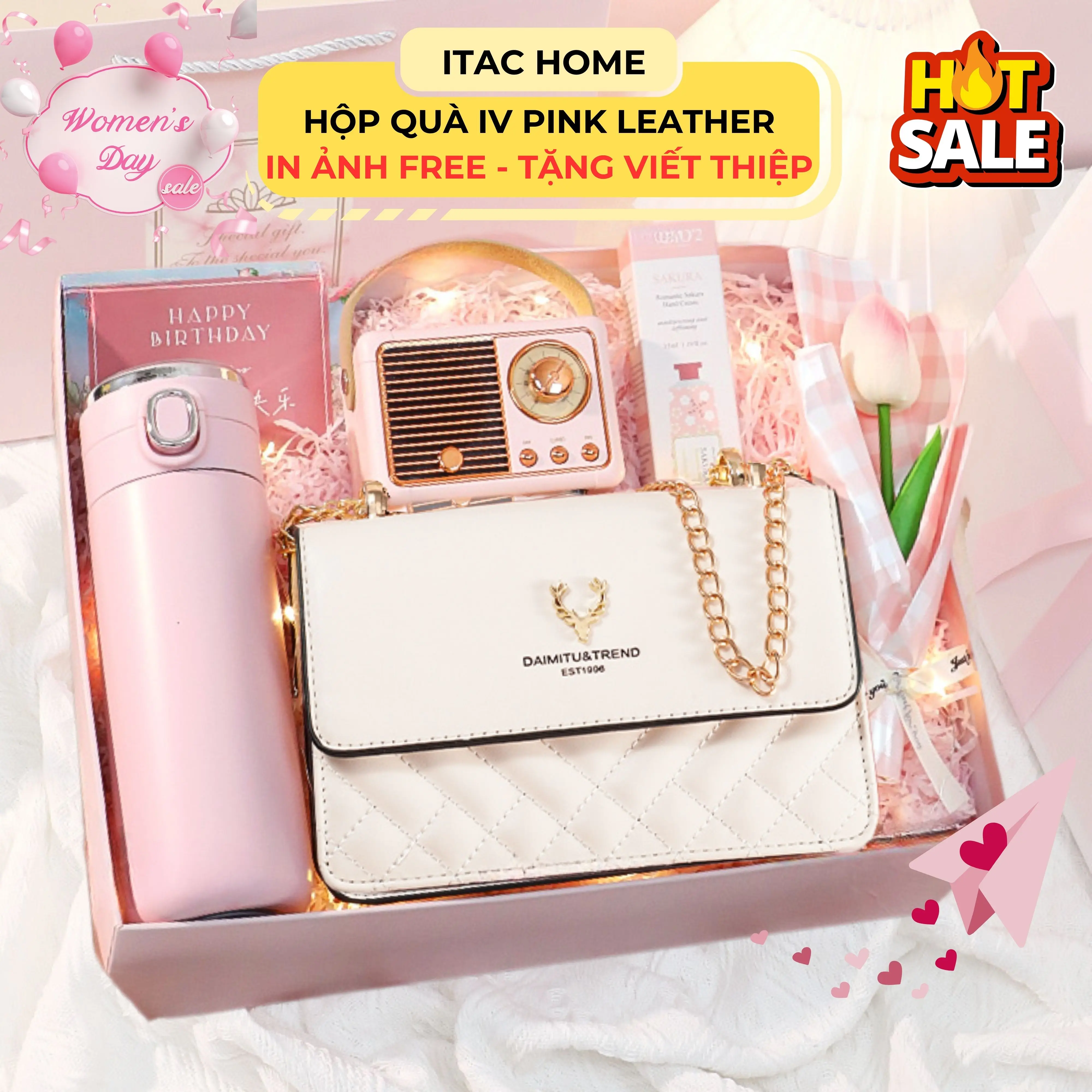 GMV Set Quà Túi Xách Pink Leather & Phụ Kiện Siêu Xinh Dành Cho Vợ, Người Yêu, Crush, Bạn Gái - Tặng Sinh Nhật, Lễ Cao Cấp Sang Trọng Giare