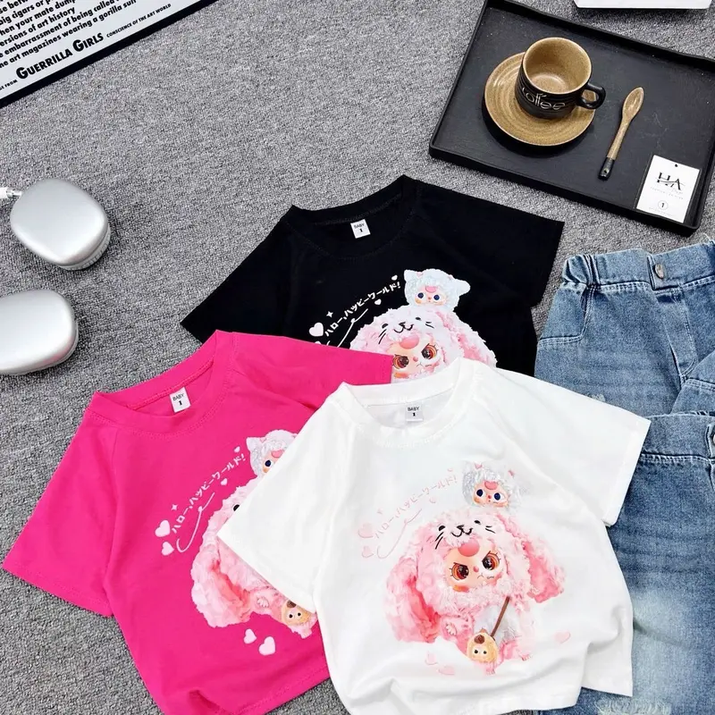 ( 11-35kg) Bộ quần bò jean cộc + áo phông in hình baby  cho bé gái mã 01 7