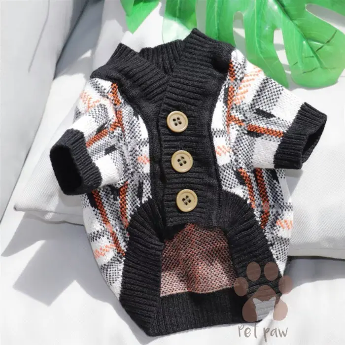 Petpaw Baju Anjing Kucing Cardigan Square Pattern Outer Premium Import 1
