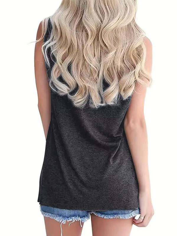 Women's Letter Print Round Neck Tank Top, Casual Sleeveless Crew Neck Top for Summer, Clothing, Ladies Clothes for Daily Wear 1