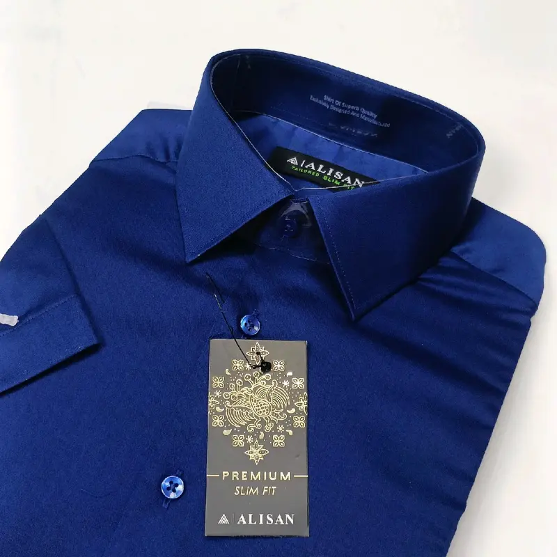 Kemeja Pria Alisan Premium Katun Pendek Slimfit Hitam Marun Navy Glossy 2