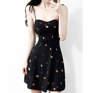 พร้อมส่งจากไทย เดรสสีดำ สายผูกไหล่ ผ้าชีฟอง SM05