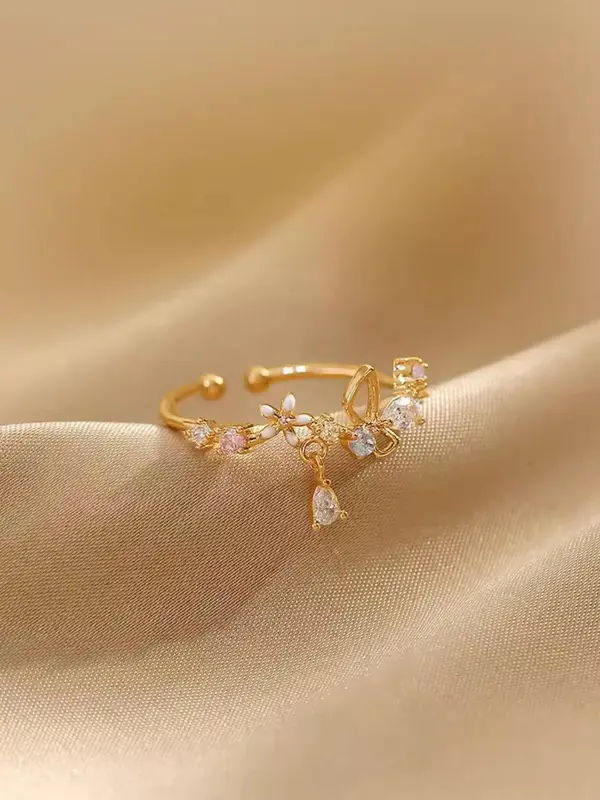 Elegant Rhinestone Inlaid Butterfly Design Cuff Ring As Valentine's Gift, Fashion All-match Accessories for Women & Girls, Matching Jewelry for Girlfriend 6