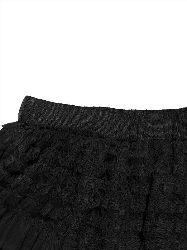 [Plus Size] Solid Tiered Layer Ruffle Trim Tulle Skirt, Elegant High Waist A Line Skirt for Party Holiday Wedding Guest, Women's Clothes for Spring & Fall 7
