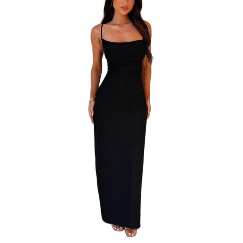 Round Neck Patchwork Ruched Hollow Out Plain Evening Dress Round Neck Patchwork Ruched Hollow Out Plain Evening Dress