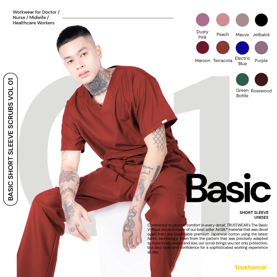 TRUSTWEAR - Basic Doctor's Scrub / Set Baju Celana Jaga OKA OK Perawat / Dokter Lengan Pendek I