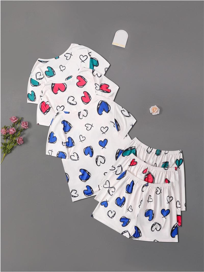 Product Introduction of 6 Counts Women's Butterfly Heart Print Tee & Shorts Pyjama Set, Casual Comfy Round Neck T-shirt & Shorts Pj Set, Matching Pajamas, Sleepwear & Loungewear Set for Women 16