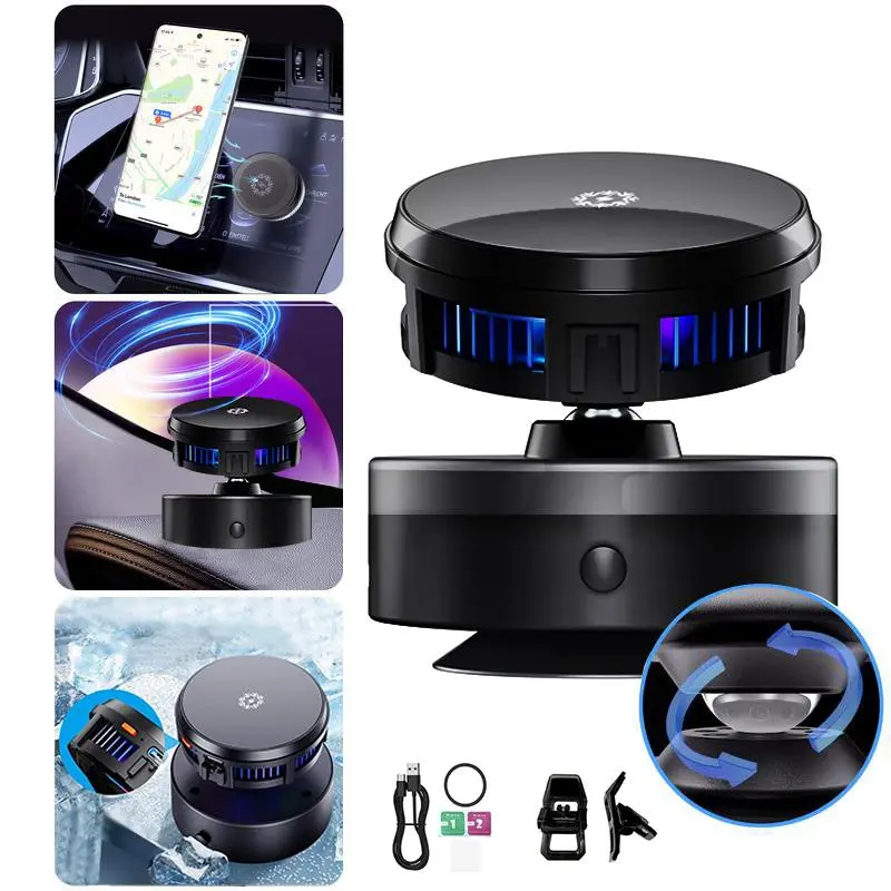 2-in-1 Wireless Charging Car Phone Holder, Multifunctional 360° Rotatable Car Phone Holder with RGB Semiconductor Refrigeration, Car Interior Accessories