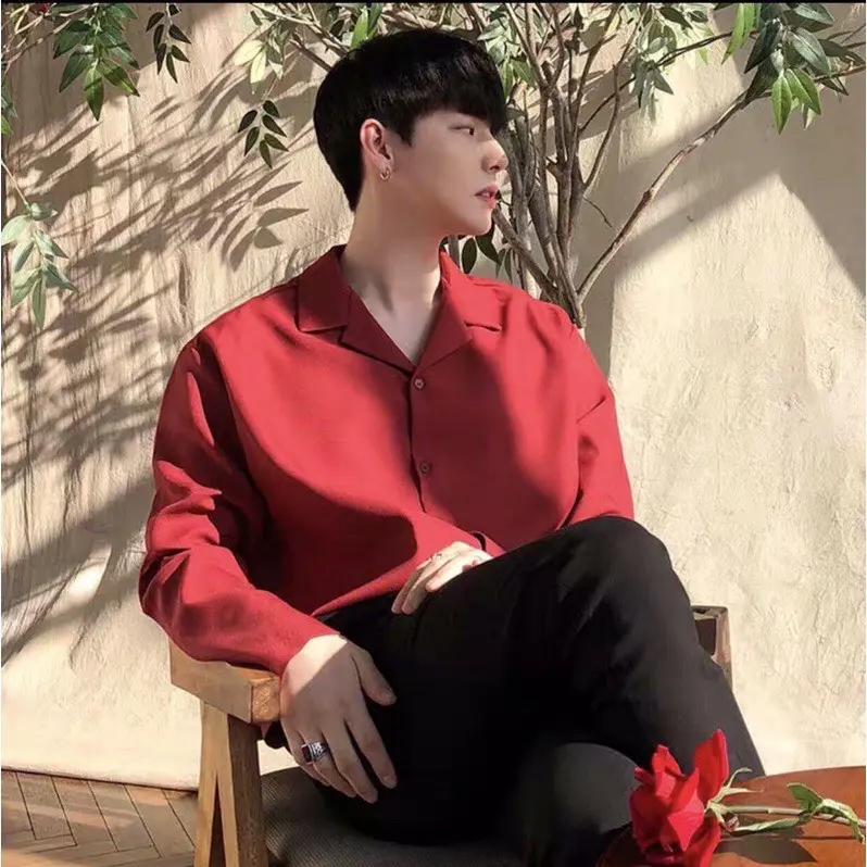 Áo sơ mi unisex form rộng cặp đôi nam nữ đỏ giáng sinh MM01 MEMOTOP Menswear xxl thường 5