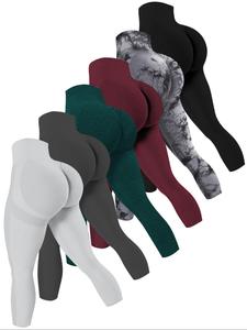 Women's Plain & Tie Dye Print Ruched High Waist Sports Leggings, Casual Comfy Breathable Seamless Skinny Tummy Control Pants for Yoga Gym Workout Running, Ladies Sportswear for All Seasons