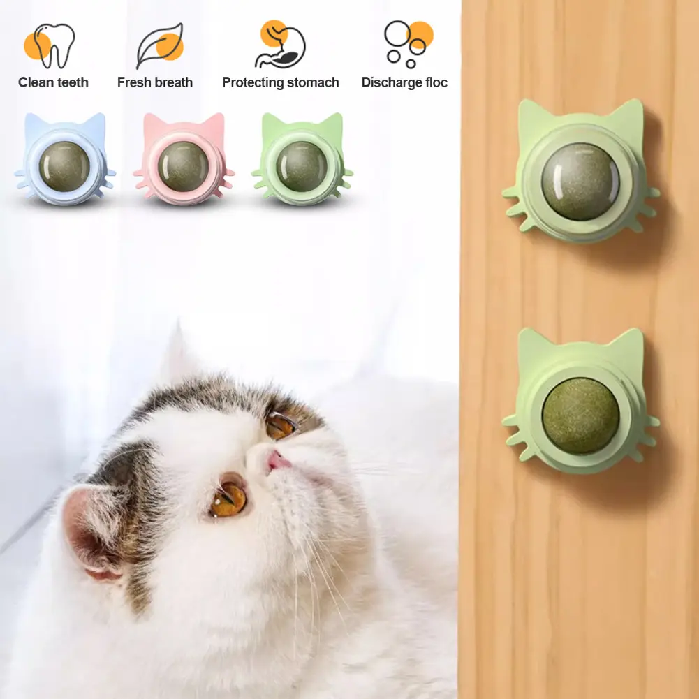 TK Cat Mint Ball Rotating Ball Wall Cat Toy Accessories for Cats Games Catnip Licking Snacks Mint Freshen Breath Pet Supplies #453735