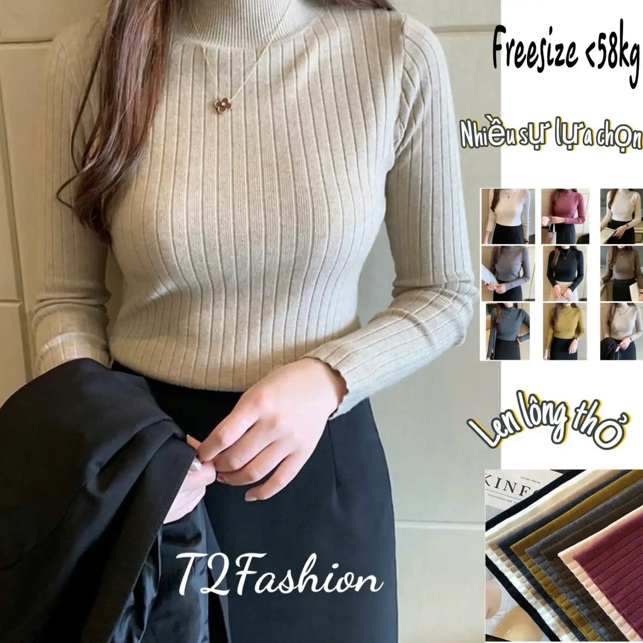 Áo len cổ 3 phân dáng basic mềm mại T837, Áo Nữ (Women) Top len dệt Tim Dài Tay Nhung
