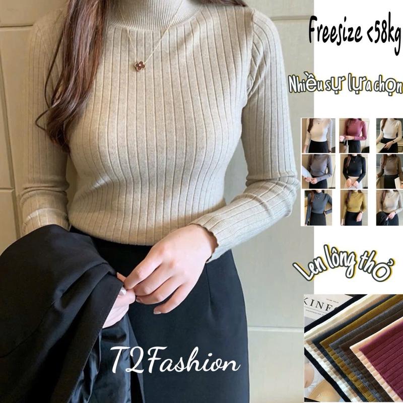 Áo len cổ 3 phân dáng basic mềm mại T837 Áo Nữ Women Top len dệt Tim Dài Tay Nhung